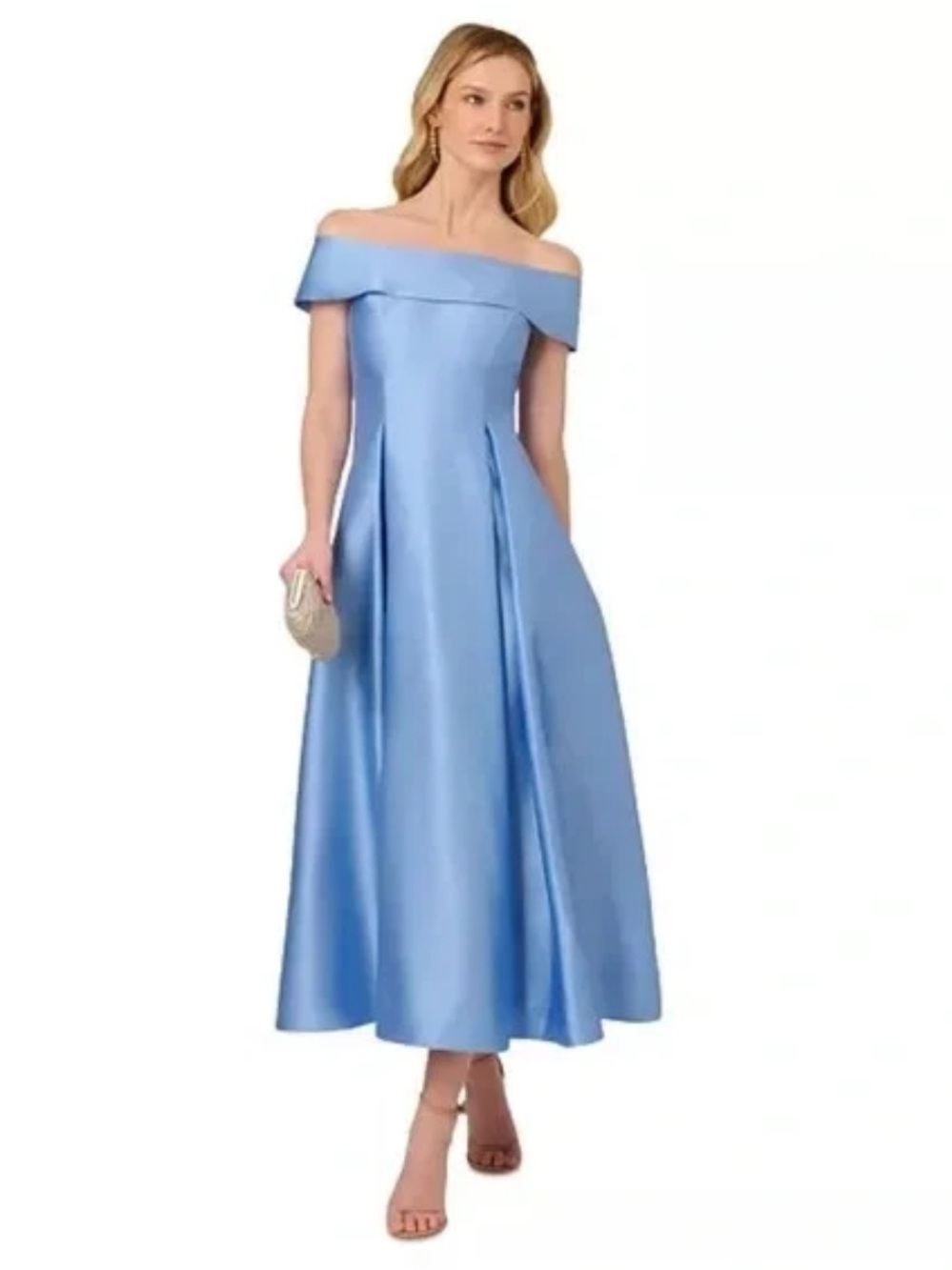 Adrianna Papell Light Blue Off-Shoulder Midi Dress